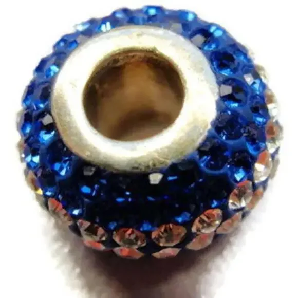 Bead Spacer Blue White Simulated Cubic Zirconia Vintage Sterling Silver 925 - Picture 10 of 10